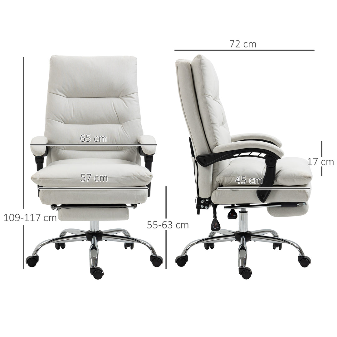 Kontorstol med massagefunktion, opvarmet, vipbar, kunstlæder, 65x72x109-117cm, cremehvid