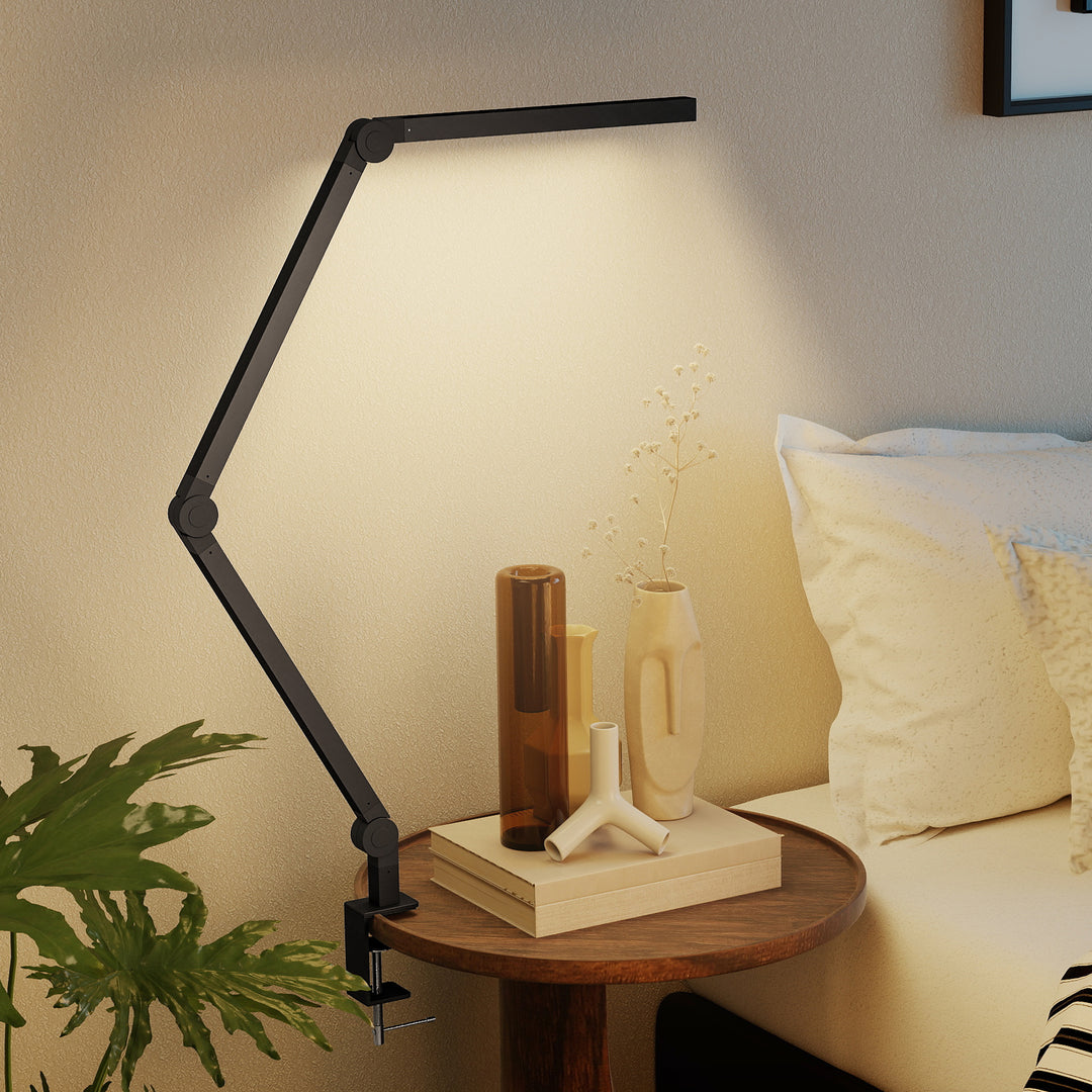 Skrivebordslampe, justerbar lysstyrke og farve, metalklemme, 96 LED'er, sort