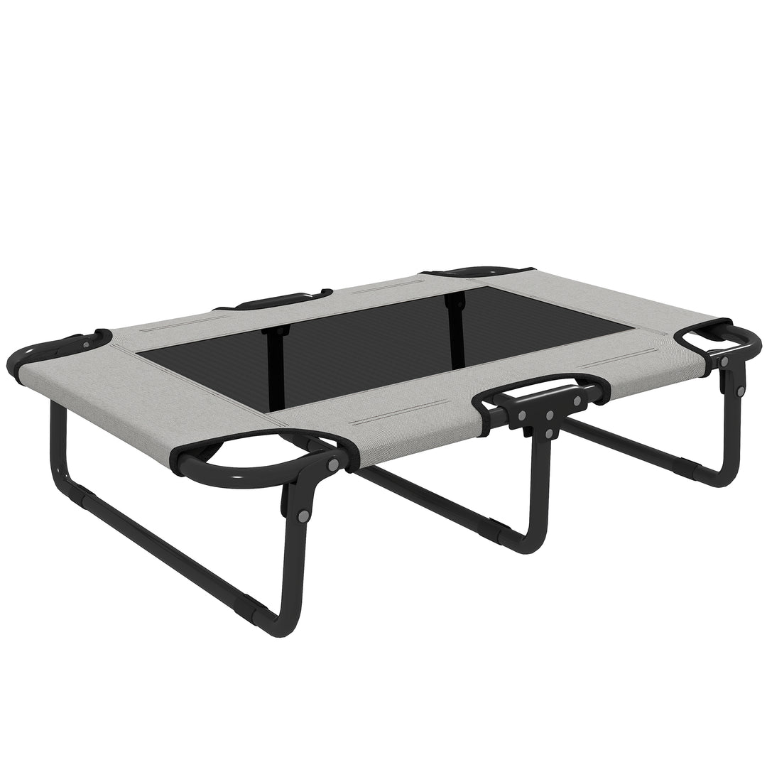 Hævet, foldbar hundeseng, udendørs hundeseng med netdesign, lysegråt Oxford-stof, 75 x 51 x 18 cm