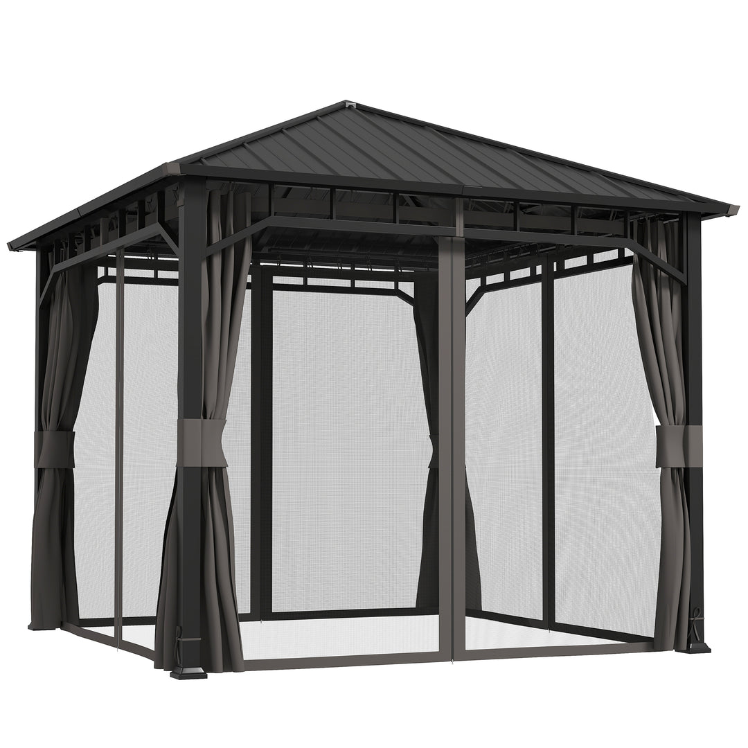 3 x 3 m vandtæt, robust og vintersikker havepavillon med sidepaneler, net, kroge, hårdt tag, mørkegrå