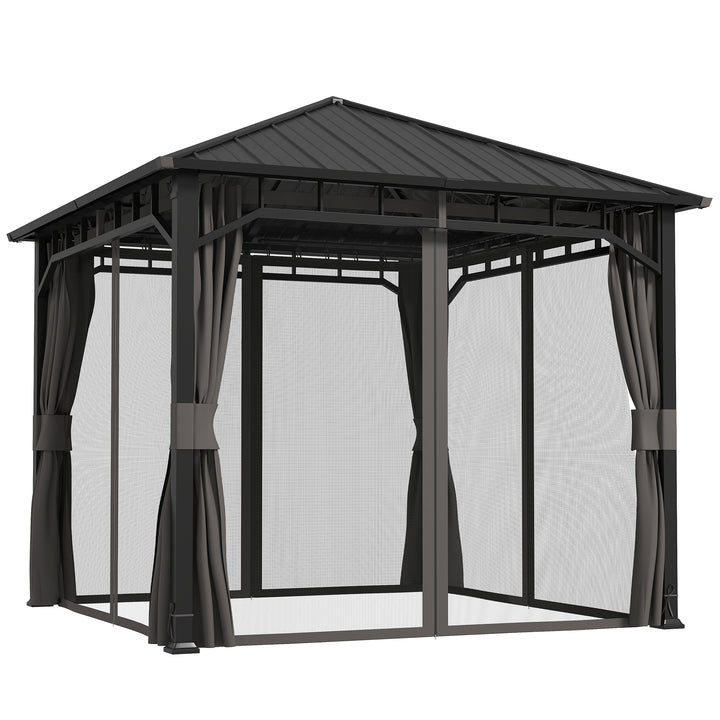 3 x 3 m vandtæt, robust og vintersikker havepavillon med sidepaneler, net, kroge, hårdt tag, mørkegrå