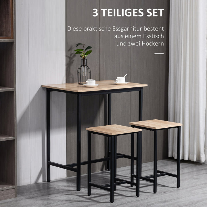 3-Delt industrielt barbordsæt, 1 bord, 2 skamler, sort + natur
