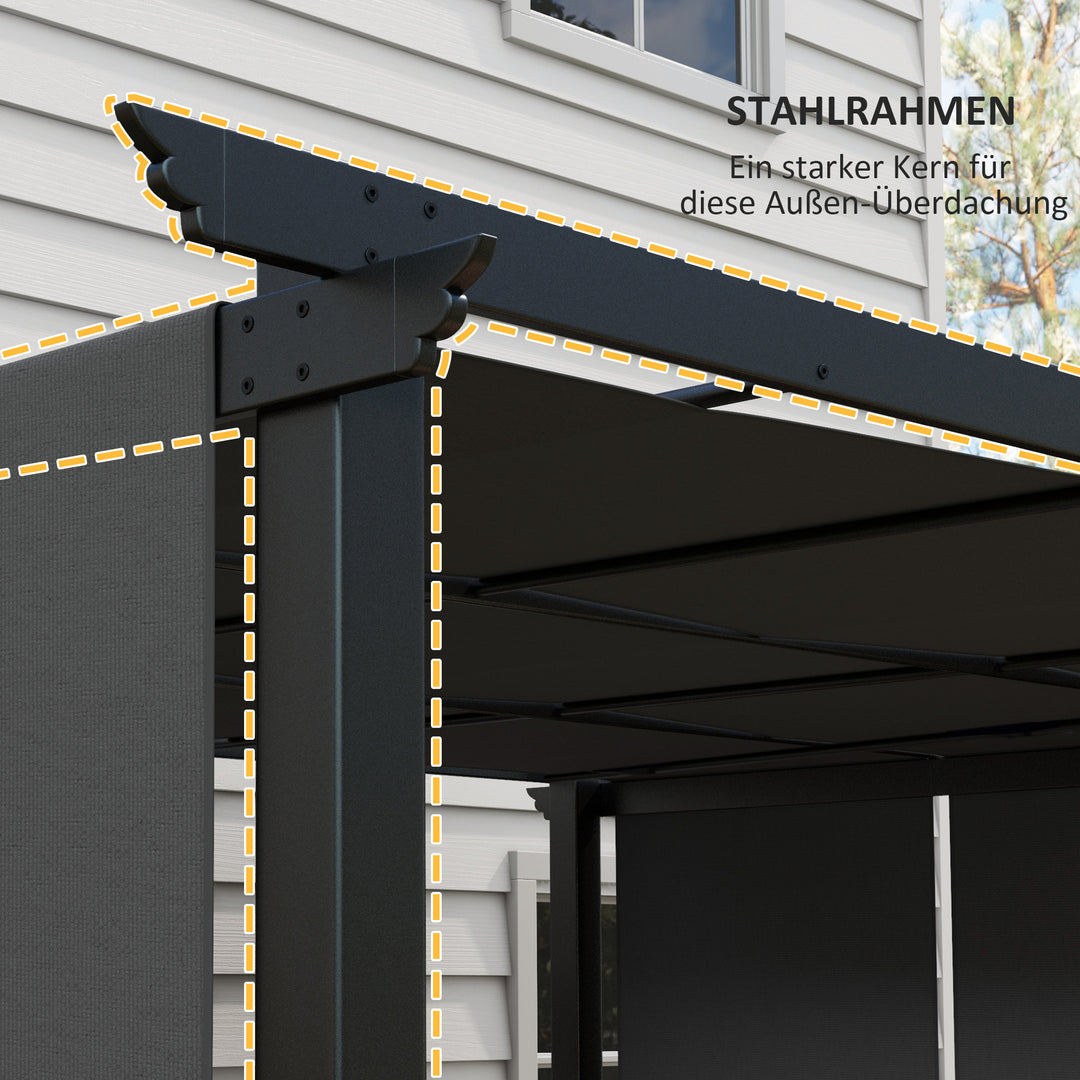 Markise/solsejl. Pergola, vejrbestandig, inklusive monteringsbeslag, 3 x 3,5 m, mørkegrå.