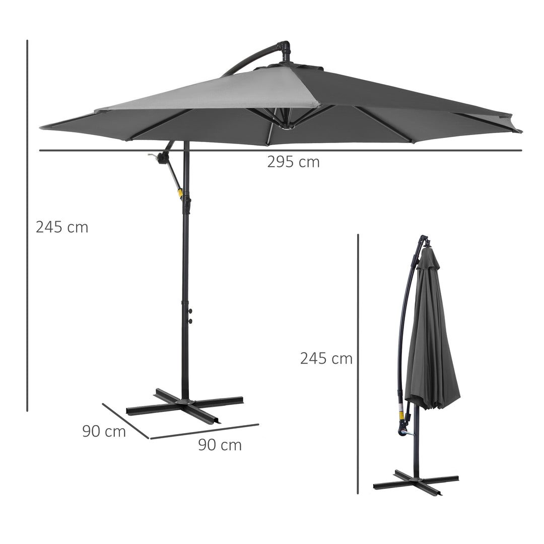 Parasol med håndsving vejrbestandig 2,95 m x 2,95 m x 2,45 m polyester stål sort