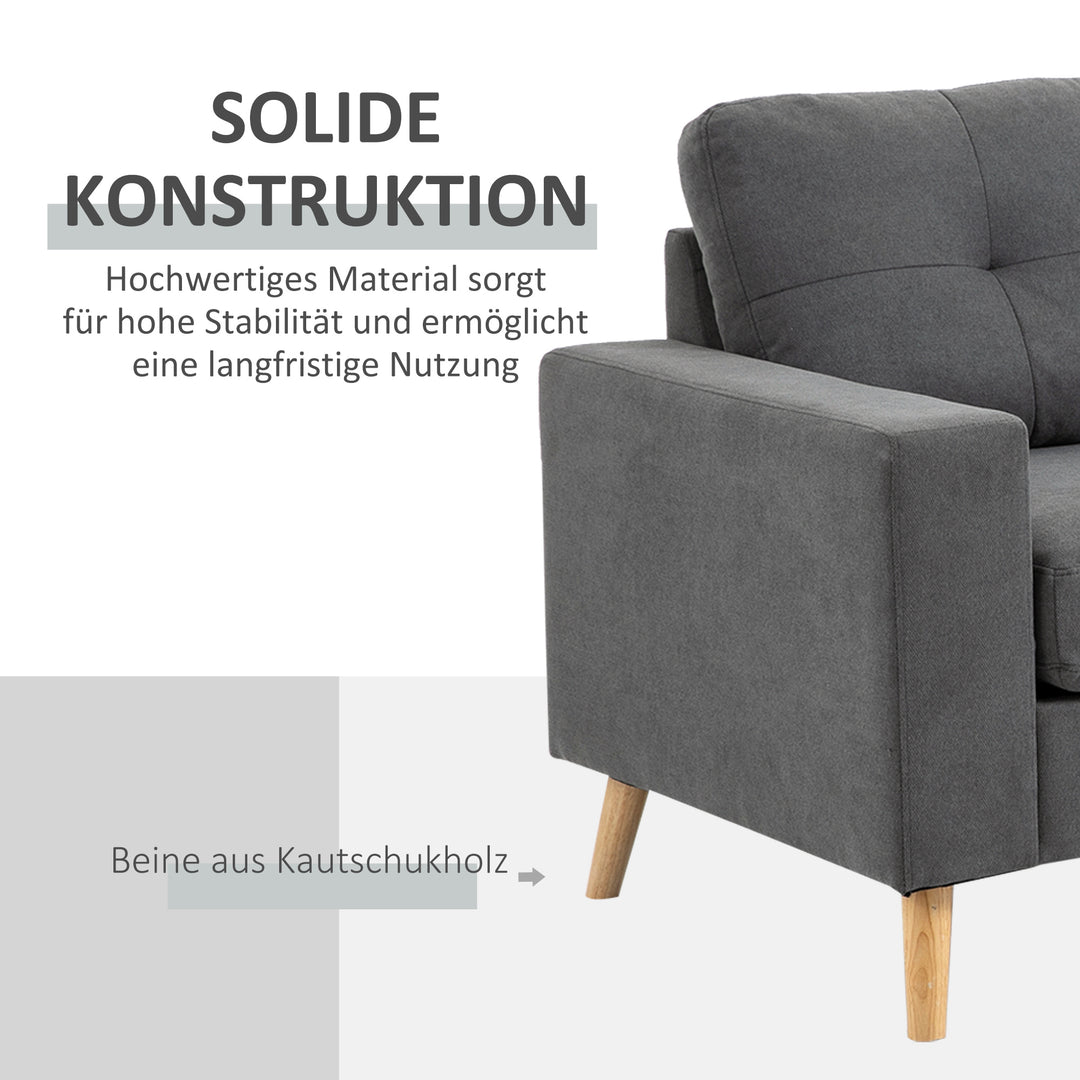 Hjørnesofa i skandinavisk design, med knapsyninger, massivt træ, linnedlook, grå