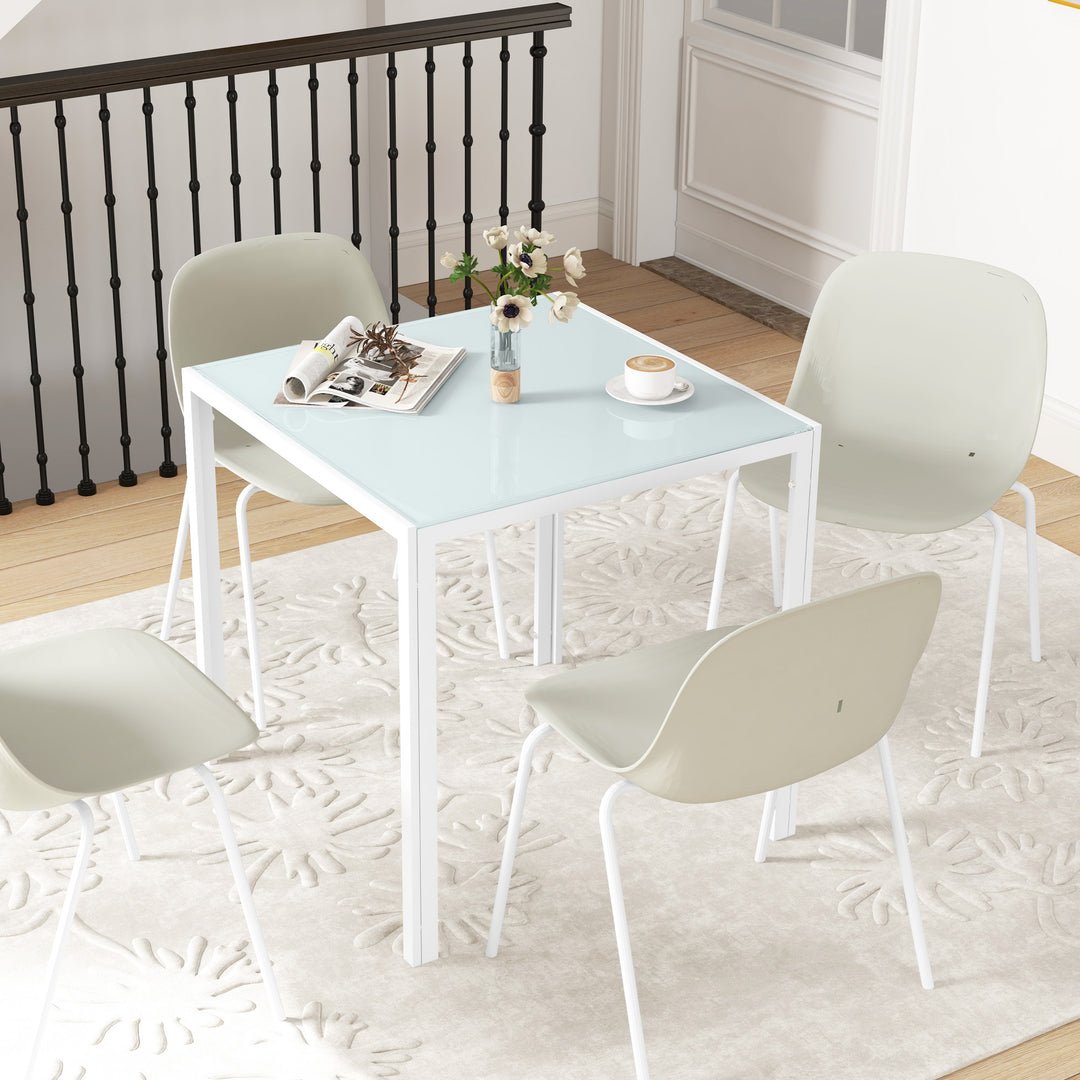 Firkantet spisebord til 4 personer, hærdet glasplade, til køkken og spisestue, 75 x 75 x 75 cm, hvid