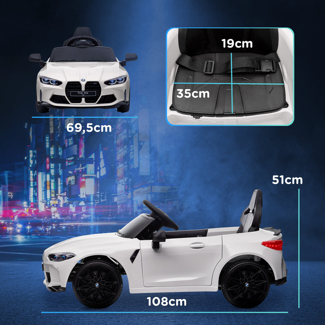 BMW M4 elektrisk børnebil, med lyd og lys, 3-5 km/t, inklusive fjernbetjening, til alderen 3-5, hvid