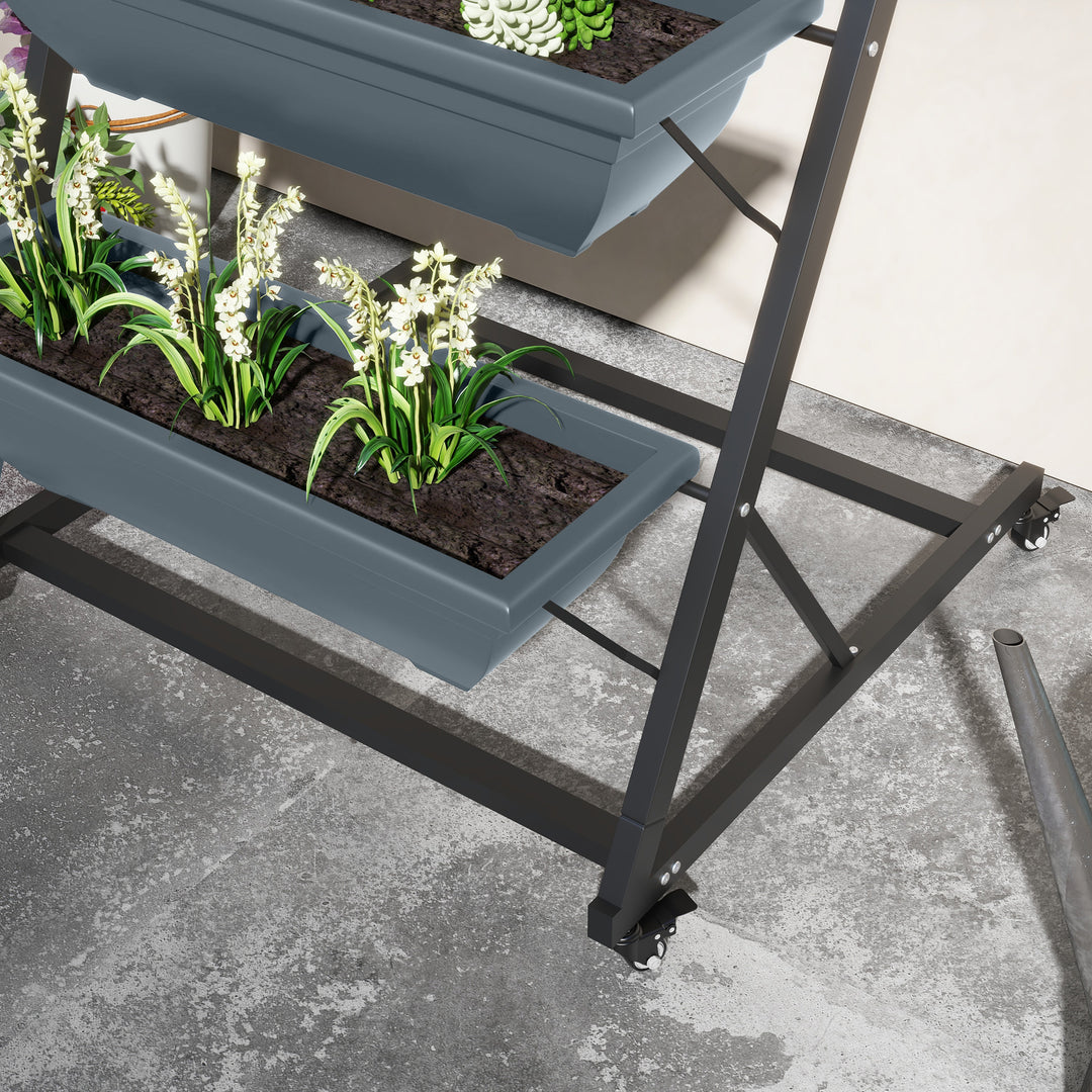 Plantestativ, blomsterstativ, plantehylde, stabelbar, vejrbestandig, 65 x 67 x 145 cm, grå + sort