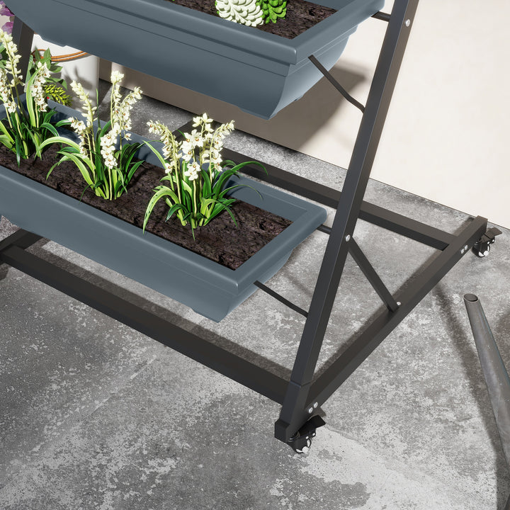 Plantestativ, blomsterstativ, plantehylde, stabelbar, vejrbestandig, 65 x 67 x 145 cm, grå + sort