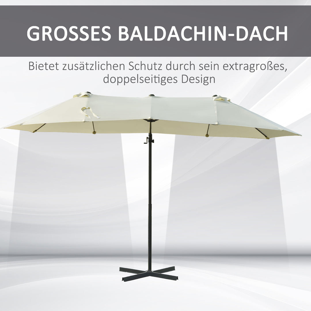 Dobbelt parasol hængeparasol dobbelt parasol med håndsving justerbar haveparasol solbeskyttelse metal cremehvid 440 x 270 x 250 cm
