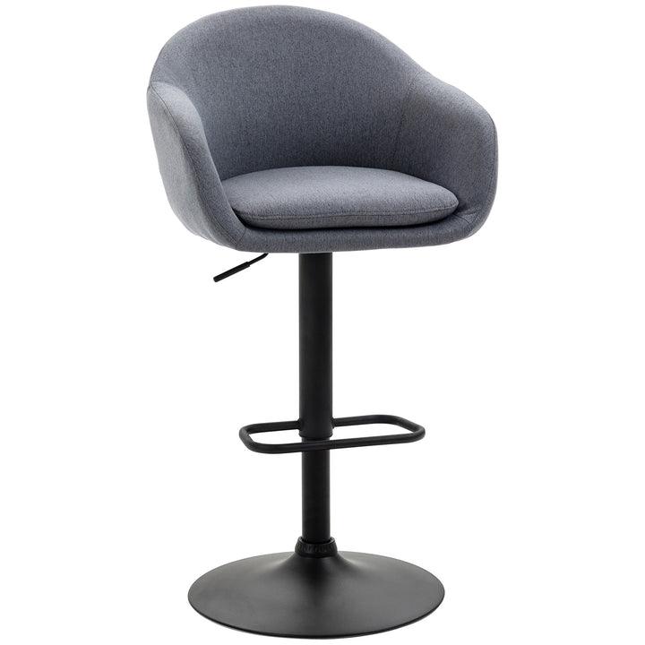 Højdejusterbar barstol med ryglæn og fodstøtte; linnedlook, 54 cm x 54 cm x 112 cm, grå