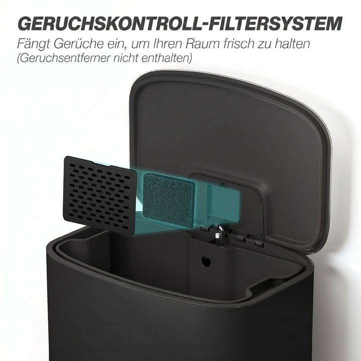 Køkkenaffaldsspand, 50 liter, pedalspand med stay-open-funktion, soft-close låg, pedal, sort