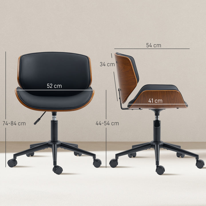Hjemmekontorstol i kunstlæder, højdejusterbar drejestol, bæreevne op til 135 kg, 52 x 54 x 74-84 cm, sort + valnøddebrun