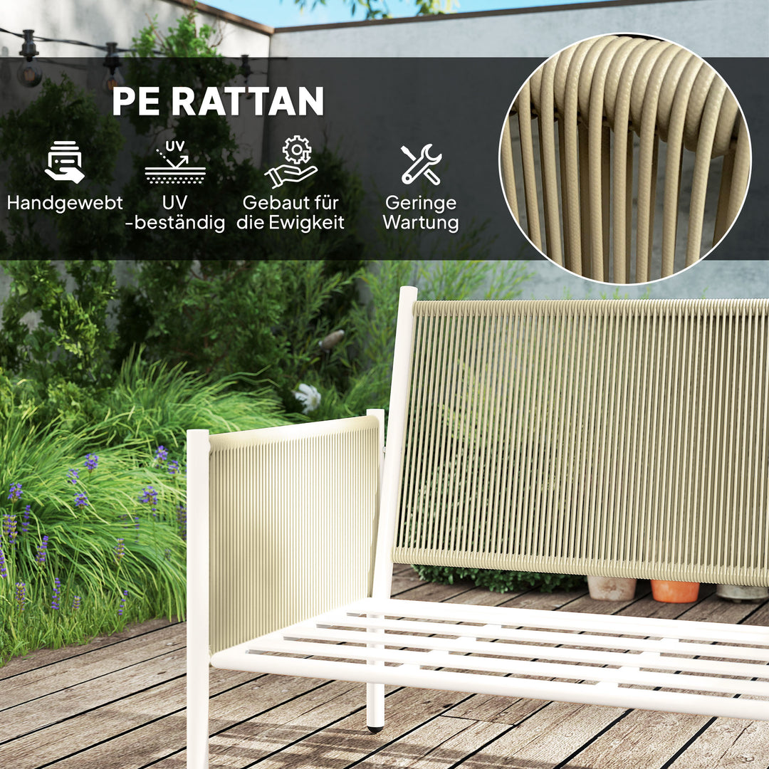 Havemøbelsæt af polyrattan loungesæt med 2-personers sofa, lænestol, glasbord, hynder til 4 personer, brun + grå
