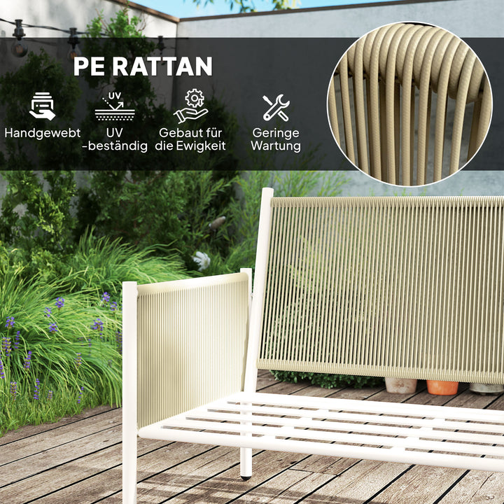 Havemøbelsæt af polyrattan loungesæt med 2-personers sofa, lænestol, glasbord, hynder til 4 personer, brun + grå