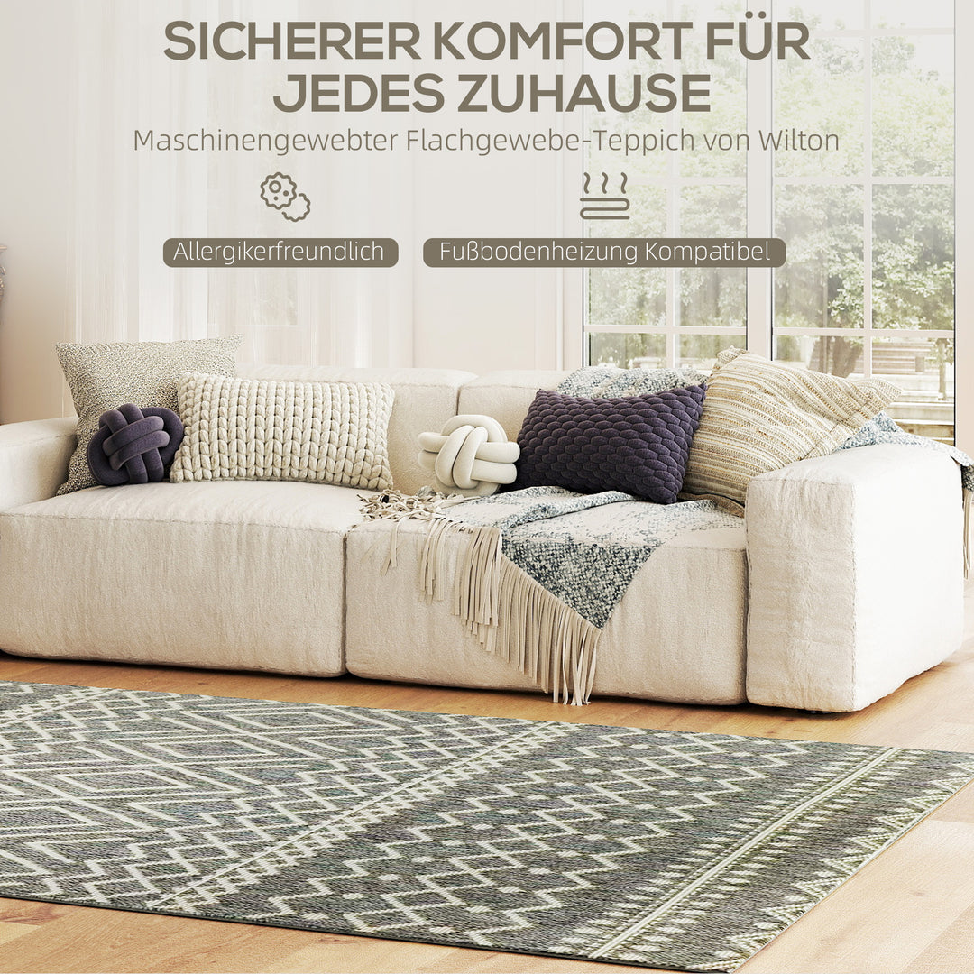Indendørs/udendørs tæppe, boho design, nem rengøring, grå