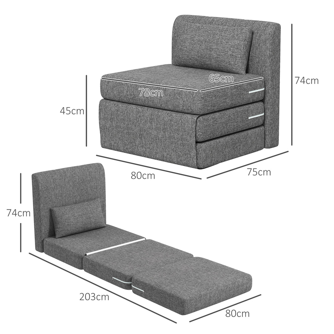 Sovestol, gæstemadras, 3-vejs foldbar, kompakt, metalstel, 80x75x74 cm, grå