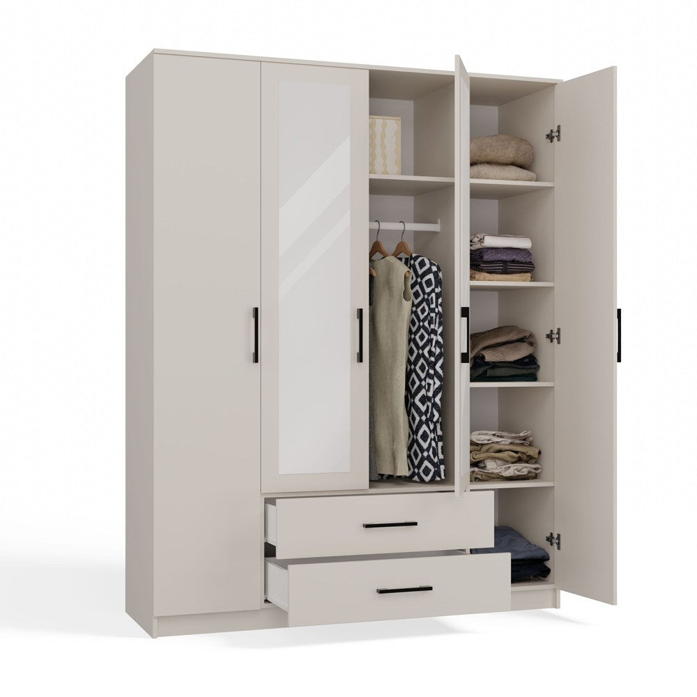 Klædeskab med spejl, Højde: 205 cm Bredde: 160 cm Dybde: 52 cm, kashmir-beige