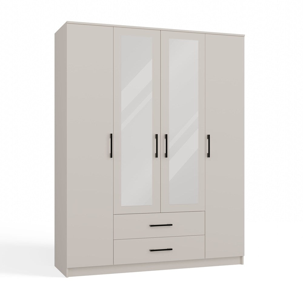 Klædeskab med spejl, Højde: 205 cm Bredde: 160 cm Dybde: 52 cm, kashmir-beige