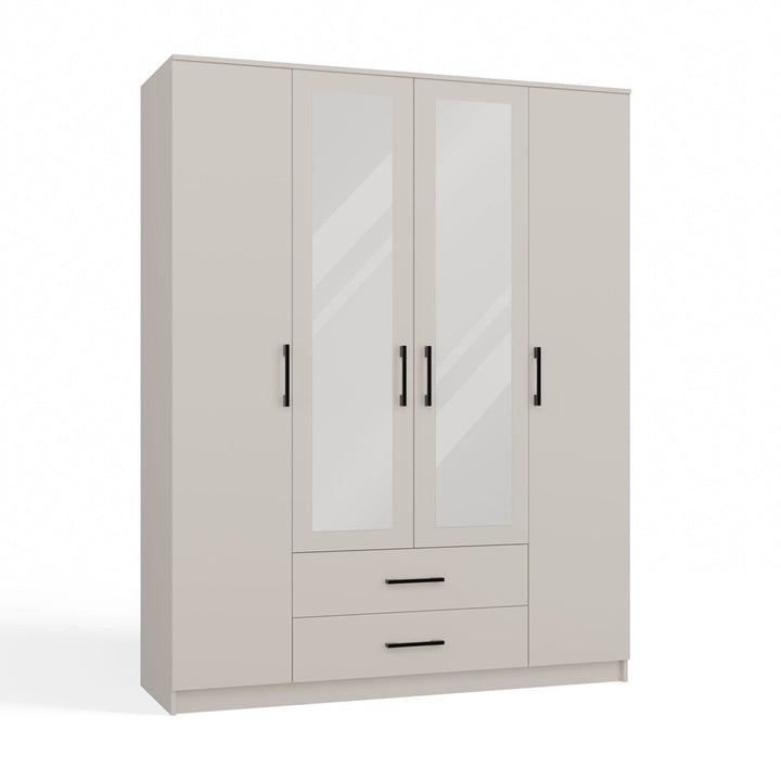 Klædeskab med spejl, Højde: 205 cm Bredde: 160 cm Dybde: 52 cm, kashmir-beige