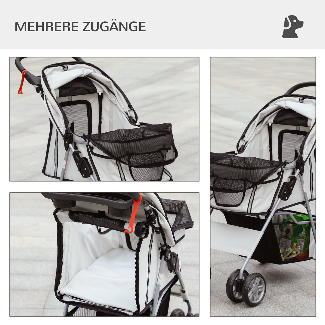 Dog buggy hundevogn op til 10 kg sammenklappelig regnovertræk bundkurv 2 kopholdere 75 cm x 45 cm x 97 cm grå