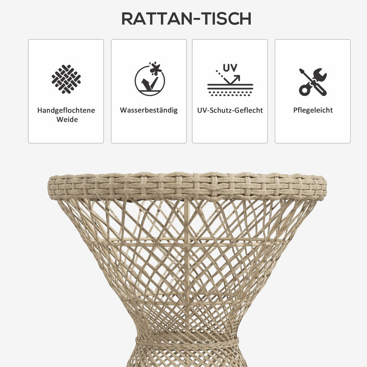 Sofabord/sidebord, boho design, glasplade, PE-rattan, 45 cm x 45 cm x 52 cm, natur