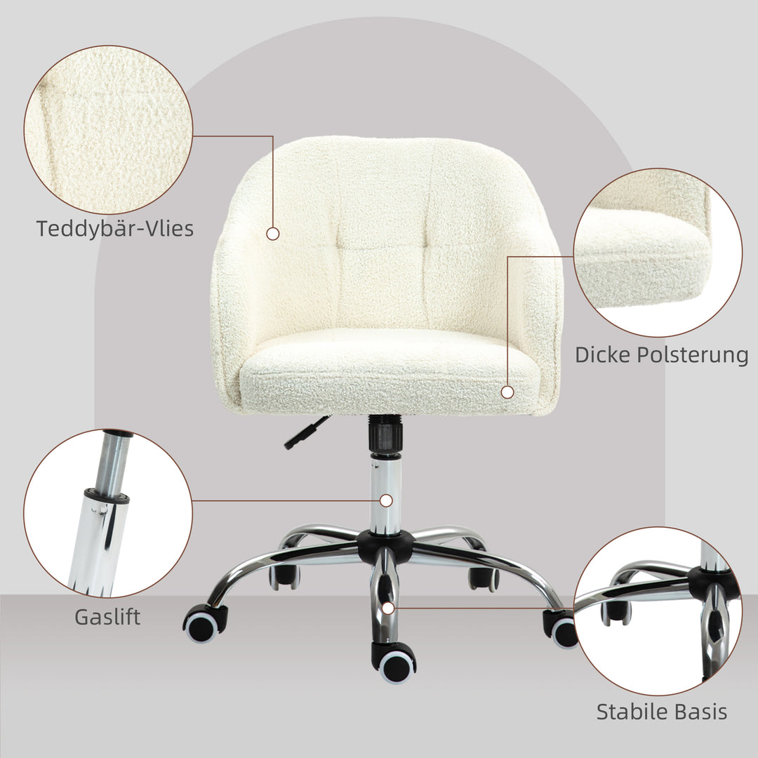 Hjemmekontorstol, ergonomisk skrivebordsstol med vippefunktion, teddy velvet look 56 x 61 x 86 cm cremehvid