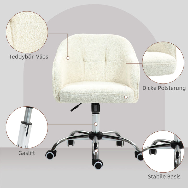 Hjemmekontorstol, ergonomisk skrivebordsstol med vippefunktion, teddy velvet look 56 x 61 x 86 cm cremehvid