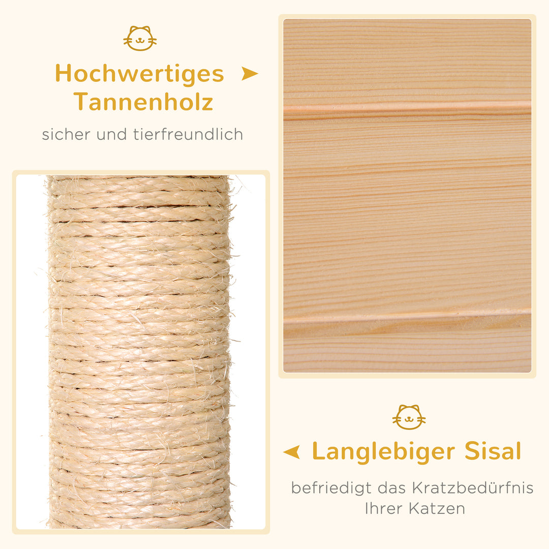 Kattehus med hængekøje, kattekasse med sisalstolpe, kattehule, kradsetræ, aktivitetscenter til katte, fyrretræ, naturtræ, 70 x 35 x 60 cm