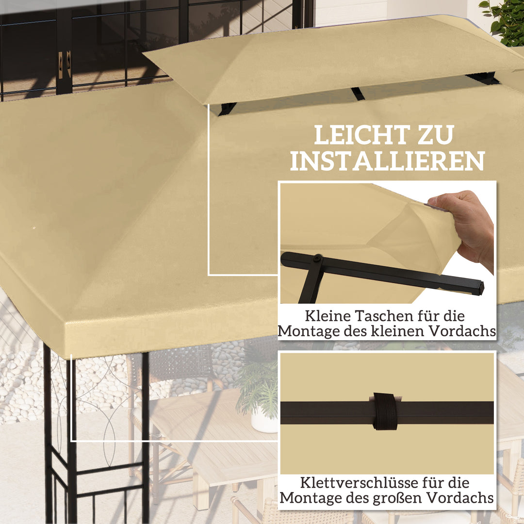 Udskiftningstag til 3 x 4 m pavillon, vandafvisende, dobbelttag pavillontag, beige