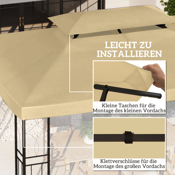 Udskiftningstag til 3 x 4 m pavillon, vandafvisende, dobbelttag pavillontag, beige