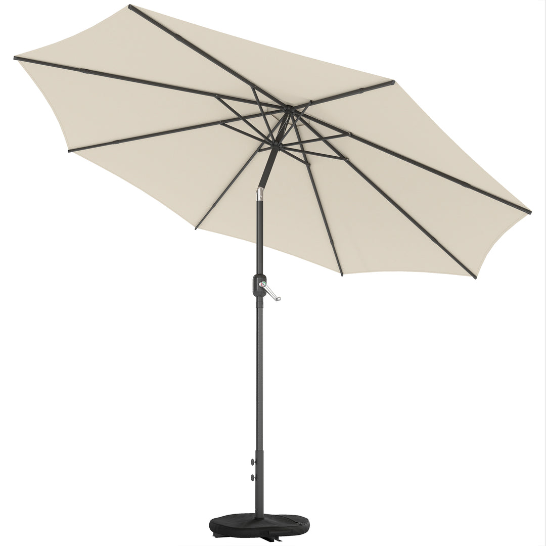 Parasol ca. Ø300 cm, vipbar balkonparasol med håndsving, krydsfod, sandsæk, UV 30+, udtrækkelig, cremehvid