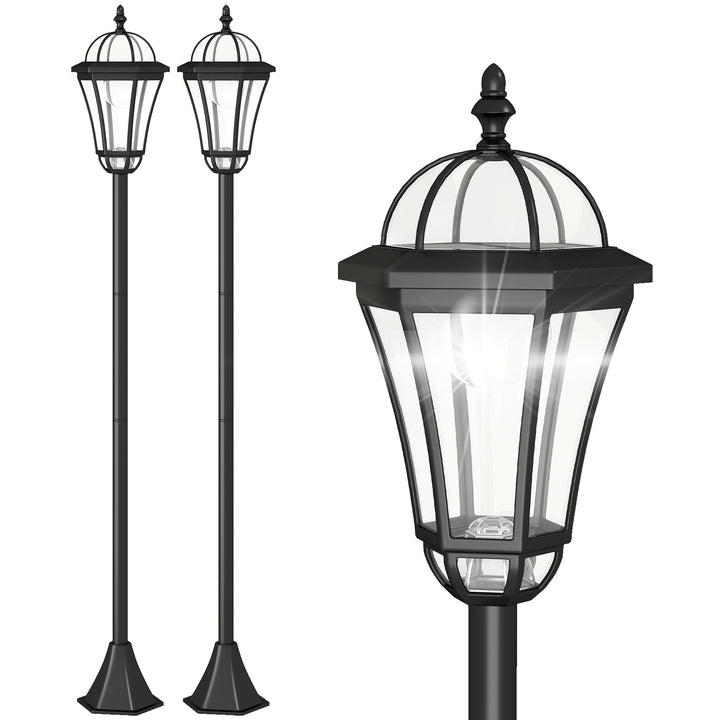Solcelledrevet havelanterne sæt med 2, vejrbestandig stilampe 129 cm høj, med led, 6 timers lys, ip44, solcellelampe til udendørs brug, sort