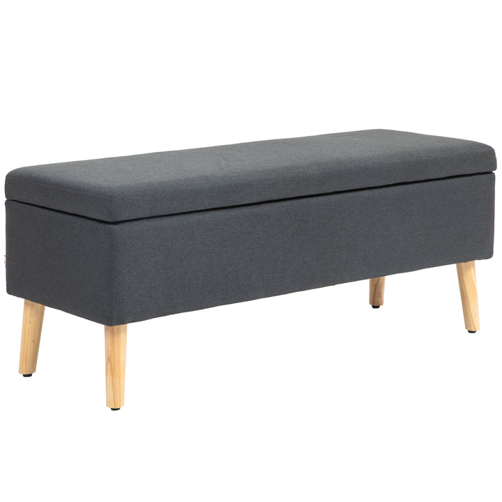 Polstret bænk med opbevaring, sengebænk i linnedlook, gummitræ, 110 x 39 x 45 cm, mørkegrå