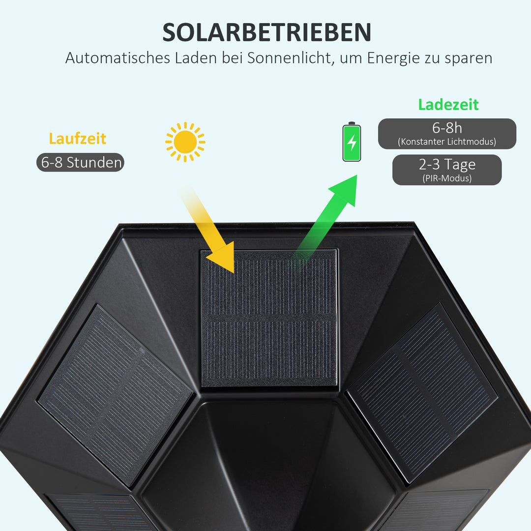 Solcelledrevet havelanterne havelampe stilampe med 19 led'er 130 lumen 3000k aluminium hærdet glas sort 22 x 22 x 194 cm