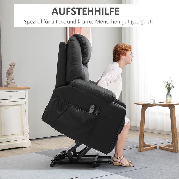 Lænestol, massagestol, lænestol, 8 massagetilstande, elegant kunstlæder, sort, 88 x 99 x 106 cm