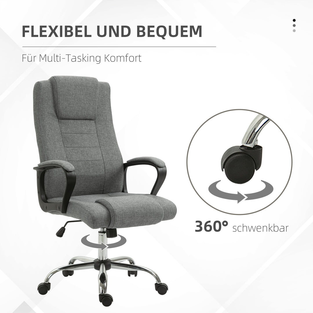 Kontorstol, computerstol med vippefunktion, nakkestøtte, ergonomisk skrivebordsstol, drejelig, højdejusterbar, grå linnedbetræk, 62 x 76 x 110-119 cm