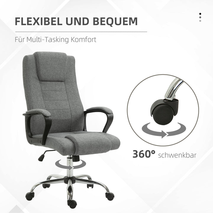 Kontorstol, computerstol med vippefunktion, nakkestøtte, ergonomisk skrivebordsstol, drejelig, højdejusterbar, grå linnedbetræk, 62 x 76 x 110-119 cm