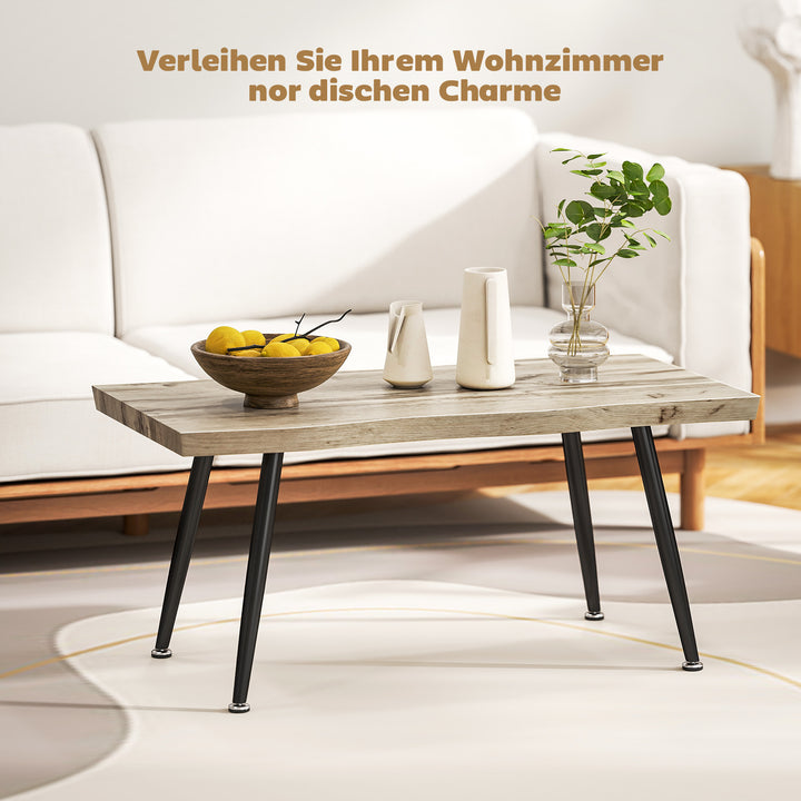 Sofabord/sidebord med metalben, 4 cm tyk bordplade, stuebord, 100 x 50 x 45 cm, eg og sort