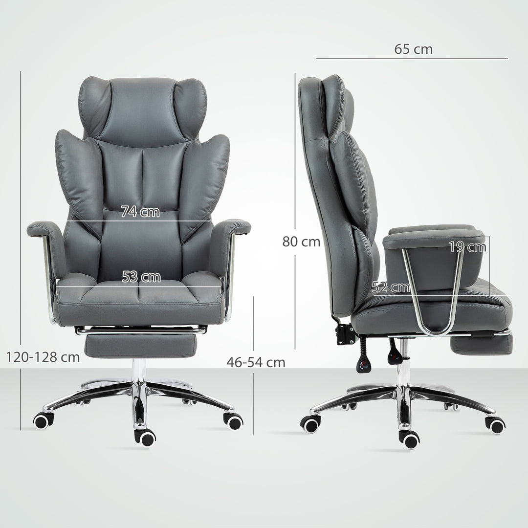 Ergonomisk kontorstol, polstret, med fodstøtte, justerbar ryglæn, 360° drejbar, mørkegrå