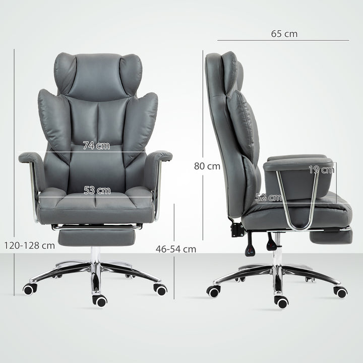 Ergonomisk kontorstol, polstret, med fodstøtte, justerbar ryglæn, 360° drejbar, mørkegrå