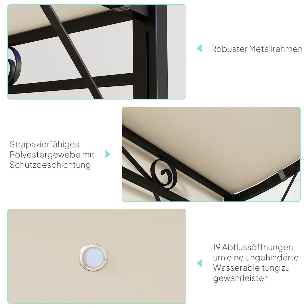 Pavillon med foldbar tagforlænger, vejrbestandig, 3 x 2,5 m, cremehvid