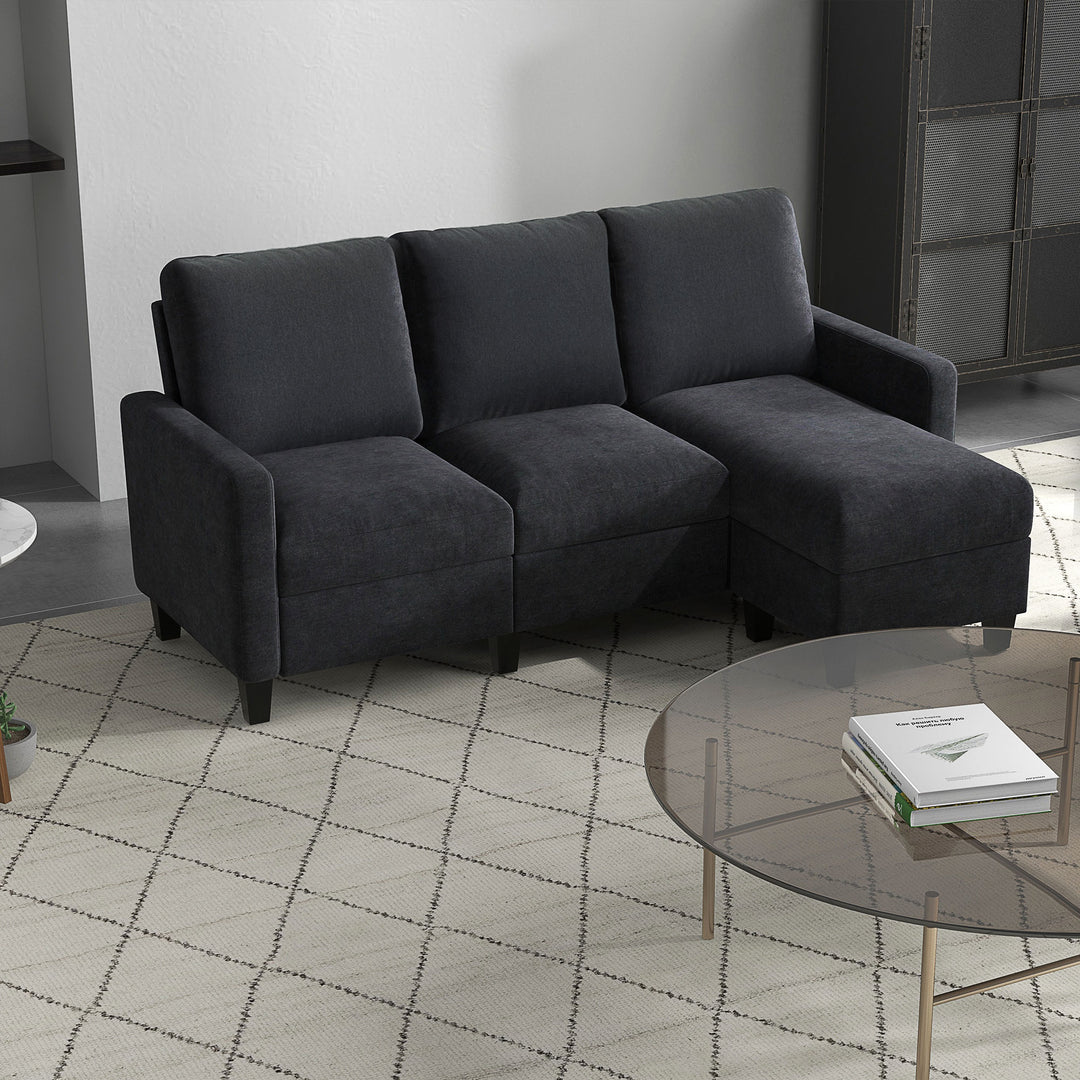 Hjørnesofa med sovefunktion, 3-personers sofa og hynder, hjørnesofa, l-formet sofa til stue, soveværelse 197 x 139 x 91 cm, hør, mørkegrå