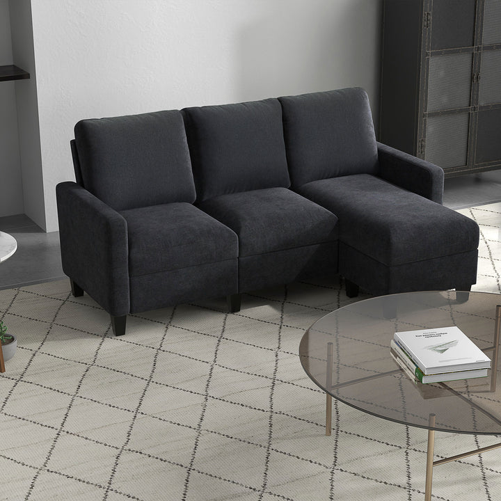 Hjørnesofa med sovefunktion, 3-personers sofa og hynder, hjørnesofa, l-formet sofa til stue, soveværelse 197 x 139 x 91 cm, hør, mørkegrå