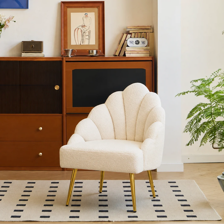 BOLGE Hvid Bouclé og Metal Lounge Chair
