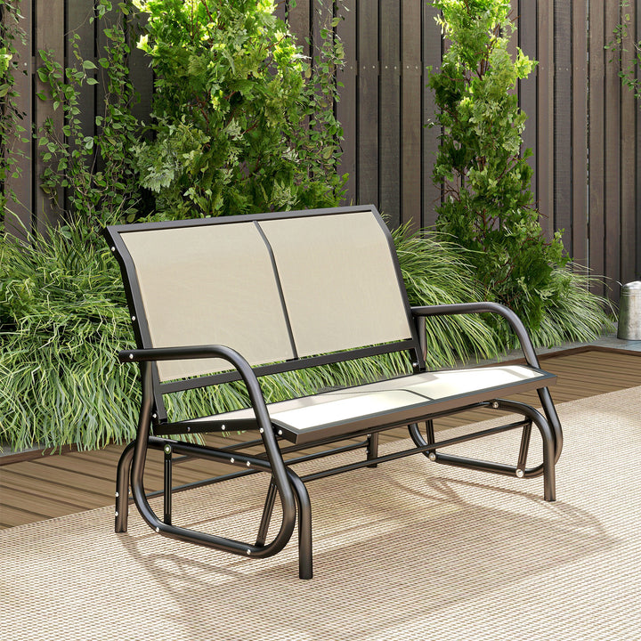 2-Personers gyngestol havebænk med vippemekanisme havegyngesæde lavet af metal parkbænk lasteevne op til 200 kg havemøbler til have, terrasse, 120 x 70 x 85 cm sort + beige