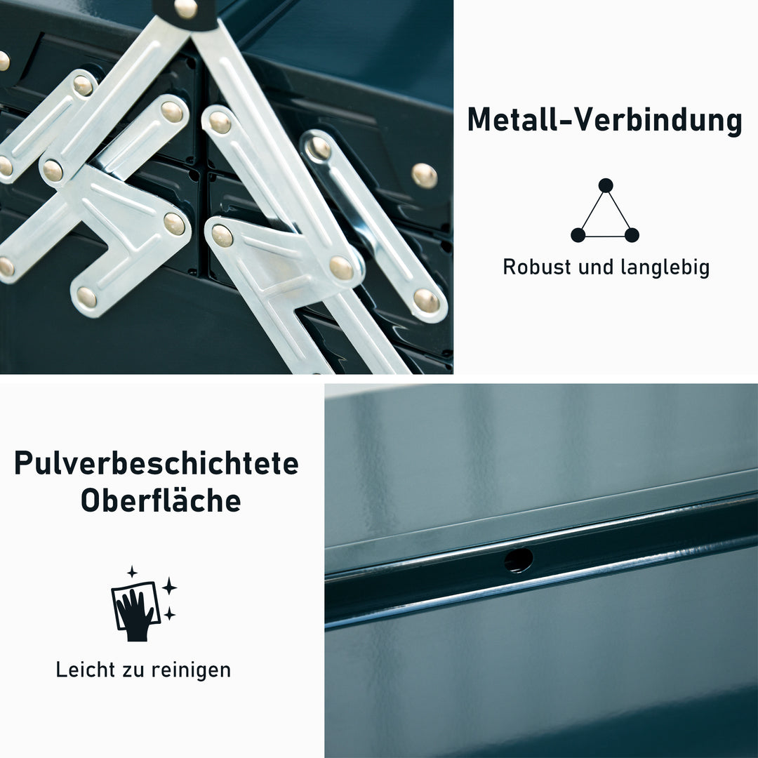 Værktøjskasse værktøjskuffert monteringsværktøjskasse tom pladsbesparende med 5 rum foldbar robust stål (spcc) mørkegrøn 45 x 20 x 34,5 cm