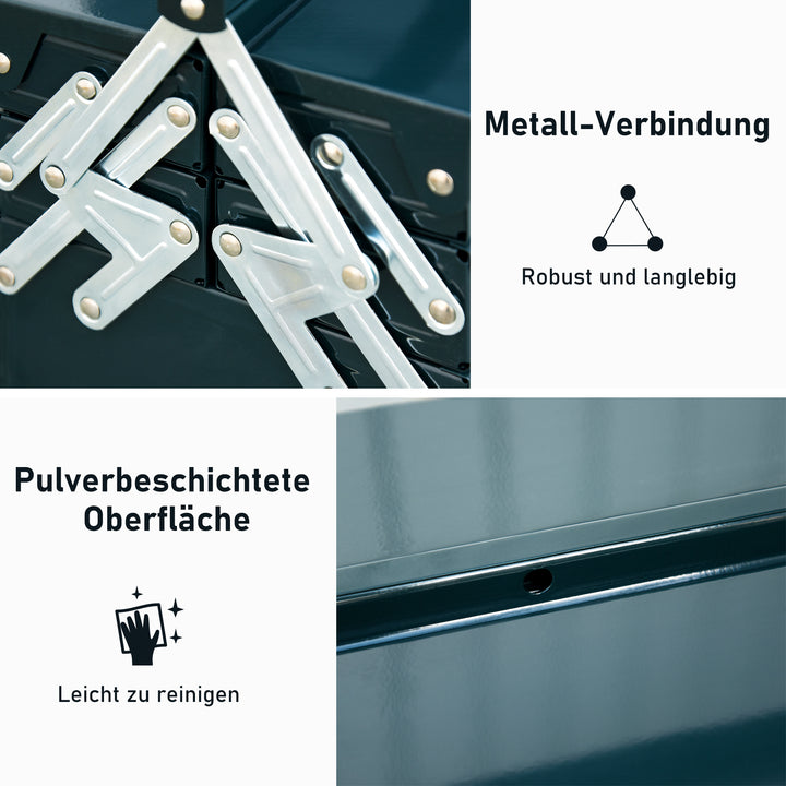 Værktøjskasse værktøjskuffert monteringsværktøjskasse tom pladsbesparende med 5 rum foldbar robust stål (spcc) mørkegrøn 45 x 20 x 34,5 cm