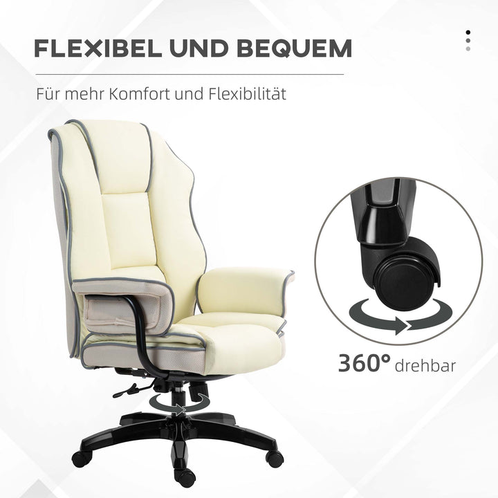 Ergonomisk kontorstol, ekstra polstret, lænefunktion, kunstlæder, 76x80x118-124 cm, creme