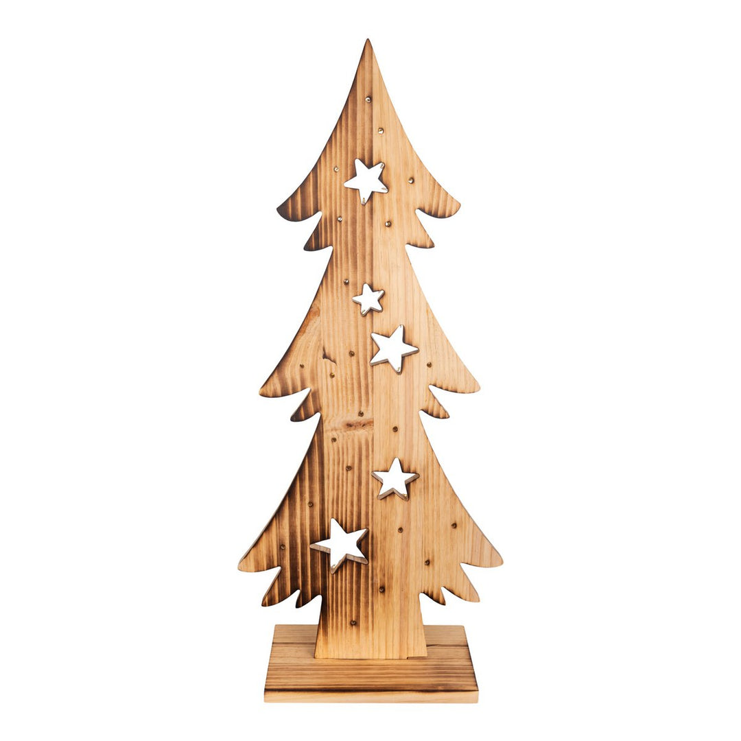 LED Wood Decolum "Fir Tree" stort, lavet af naturligt træ med faste lysdioder, juledekoration til udenfor